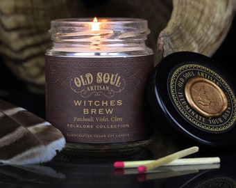 Witches Brew Soy Candle - Patchouli, Violet & Clove - Halloween Candle - Witch Candle - Goth Decor - Vegan Scented Altar Ritual Candle