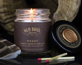 Skadi Soy Candle - Juniper, Lingonberry, Cedar Leaf - Norse Goddess of Winter Folklore Inspired - Altar  Ritual Candle - Witch Candle