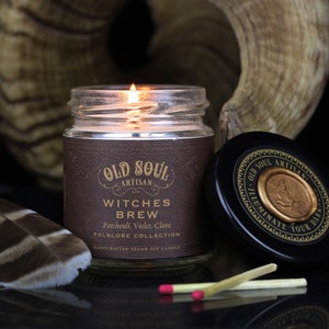 Witches Brew Soy Candle - Patchouli, Violet & Clove - Halloween Candle - Witch Candle - Goth Decor - Vegan Scented Altar Ritual Candle