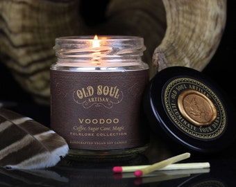 Voodoo Soy Candle - Coffee, Sugar Cane & Magic - New Orleans Horror Decor - Halloween Candle - Gothic Home Decor - Marie Laveau Divination