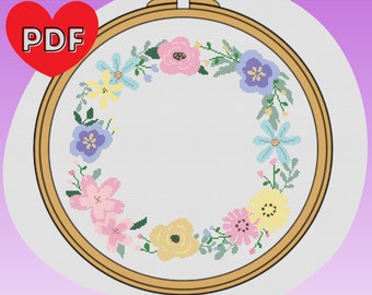 Large Variety Flower Frame Cross Stitch Pattern