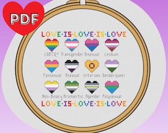 LGBTQ+ Pride Hearts Cross Stitch Pattern