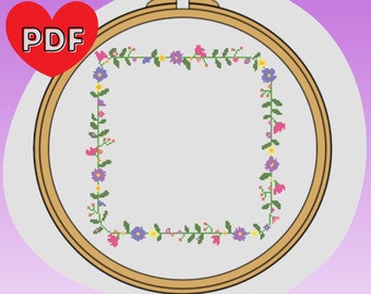 Rectangle Square Flower Border Cross Stitch Pattern Colorful Floral Frame Border