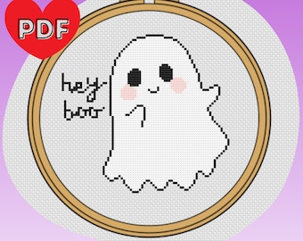 Hey Boo Cross Stitch Pattern - halloween ghost cute