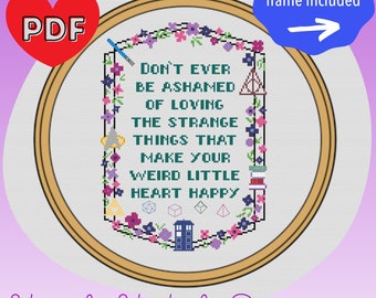 Whatever Makes Your Weird Little Heart Happy Cross Stitch Pattern nerd and geek motifs