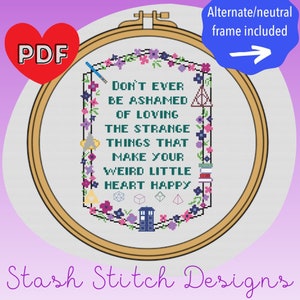 Whatever Makes Your Weird Little Heart Happy Cross Stitch Pattern nerd and geek motifs