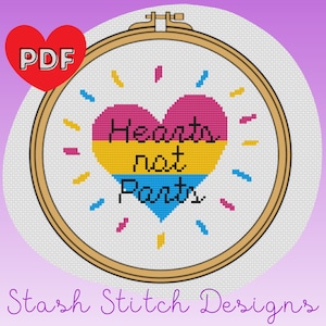 Hearts Not Parts Heart - Pansexual Pride - LGBTQ+ Pride - Cross Stitch Pattern