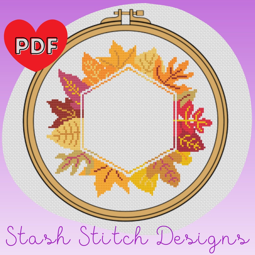 Fall Leaves Wreath Frame Cross Stitch Pattern - Etsy