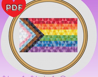 Geometric Progress Pride Flag - Gay/Queer Pride - LGBTQ+ - Cross Stitch Pattern