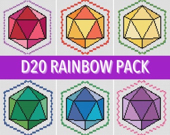 d20 Dice Rainbow Colors Pack Cross Stitch Patterns