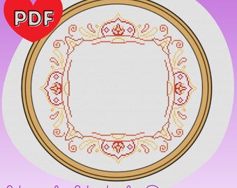 Abstract Autumnal Frame Cross Stitch Pattern
