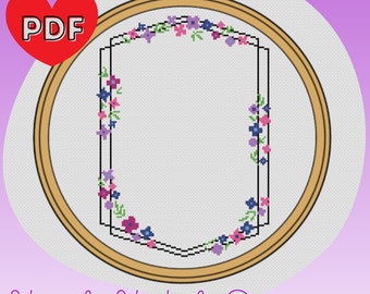 Geometric Floral Frame Cross Stitch Pattern