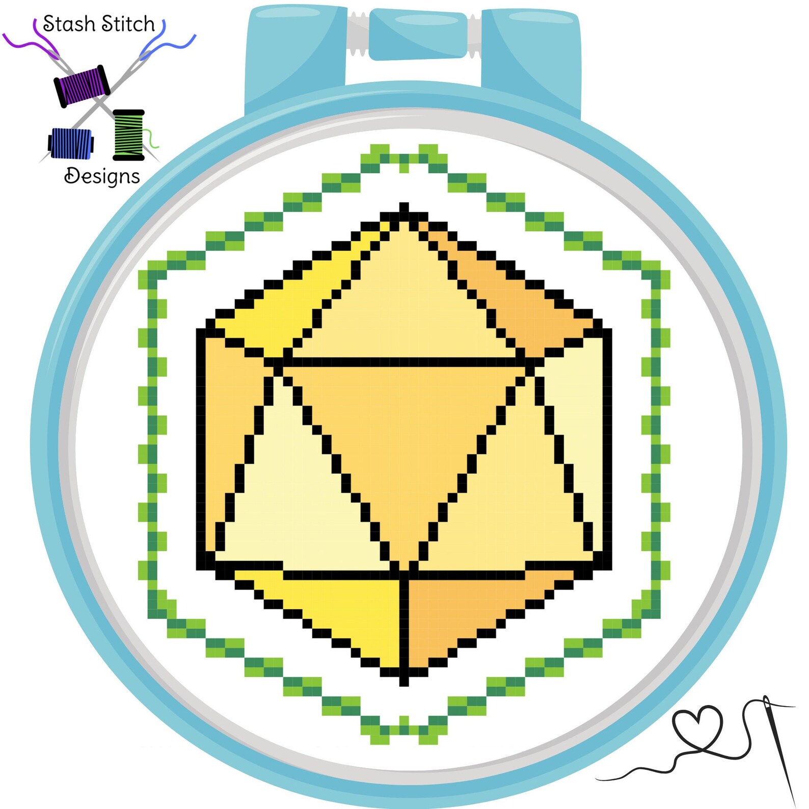 Yellow d20 Cross Stitch Pattern | Etsy