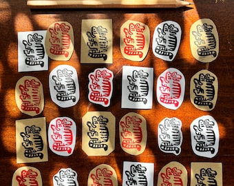 lino printed handmade paper stickers - red tiger