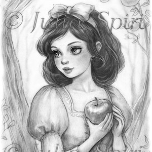 Coloriage en niveaux de gris, conte de fées. Blanche neige