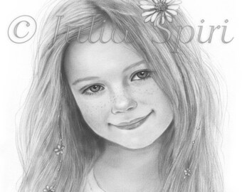 Grayscale Coloring Page, Lovely Girl Portrait. Daisy