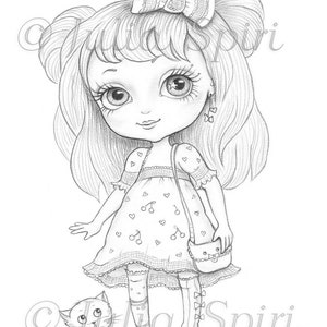 Coloring Page, Digital stamp, Digi, Whimsy, Line art, Cute girl. Lili doll