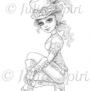 Malseite, Digital Stempel, Digi, Whimsy, Line Art, Steampunk Girl. Tessa