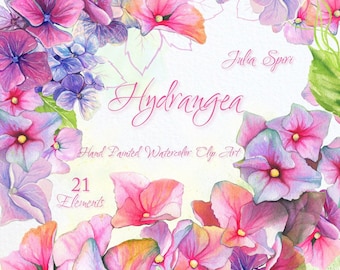Watercolor Hydrangea Flowers Clipart, Hand Painted Elements, Wedding invitations, floral frame clipart, Greeting card. Hydrangea