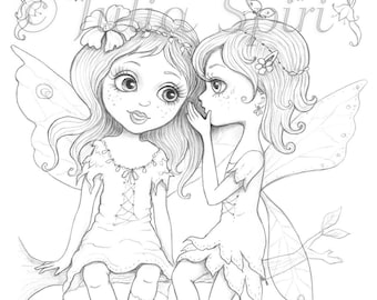 Coloring Page, Digital stamp, Digi, Fairies, Cute girls, Whimsy, Fantasy, Line art. Confidence