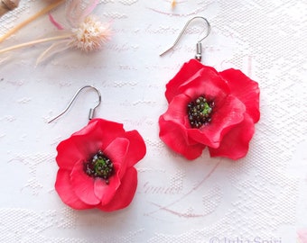 Handmade Polymer Clay Flower Earrings. Poppies