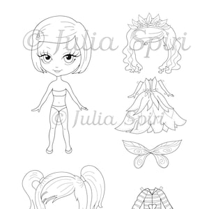 Paper Doll, Digital stamps, Girl stamps, Digi, Closet, Hairstyles, Shoes, Clothes, Big Eyes, Coloring, Crafting, Dress. Paper Doll Samantha image 1
