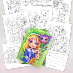 Sets de cartes postales à colorier, édition d'artiste. Alice au pays des merveilles
