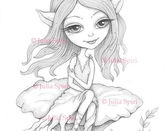 Elf Coloring Page, Digital stamp, Digi, Girl, Nature, Critter, Elfin, Fairy, Sprite, Fantasy, Crafting, Fairytale, Whimsy craft. Alais