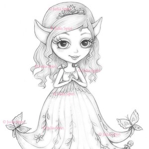 Coloriage elfe, tampon numérique, digi, mode, jolie fille lunatique, papillons, fleurs, travaux manuels, fantaisie, fantaisie, travaux manuels. Miriel