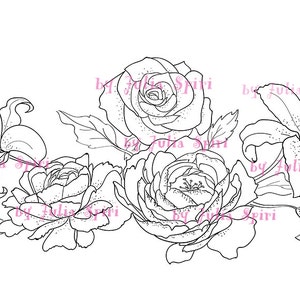 Digital Stamps, Digi stamp, Wedding stamp, Wedding Flowers, Peonies, Rose, Lily, Bridal bouquet. The  Wedding Collection. Wedding Flowers