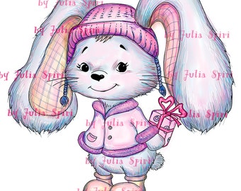 Digital Stamps, Digi stamp, Coloring pages, Bunny stamps, Pets stamp, Gift. The Collection: I have Something for You! The Bunny and Gift