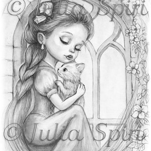 Grayscale Coloring Page, Fairy Tale Princess. Rapunzel