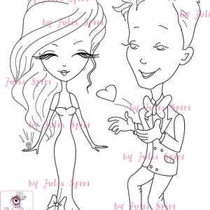 Digital Stamps, Digi stamp, Wedding stamp, Coloring, Bride, Wedding couple, Heart, Romantic. The  Wedding Collection. Wedding proposal