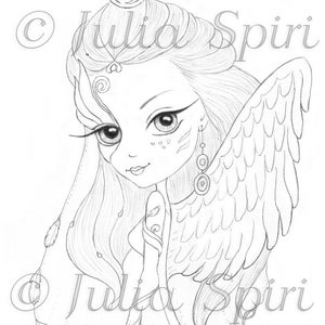 Digital stamps, Angel Digi, Fantasy, Angels, Mask, Wings, Big Eyes, Cute, Coloring pages, Paper crafting, Cardmaking. Angelique Angel