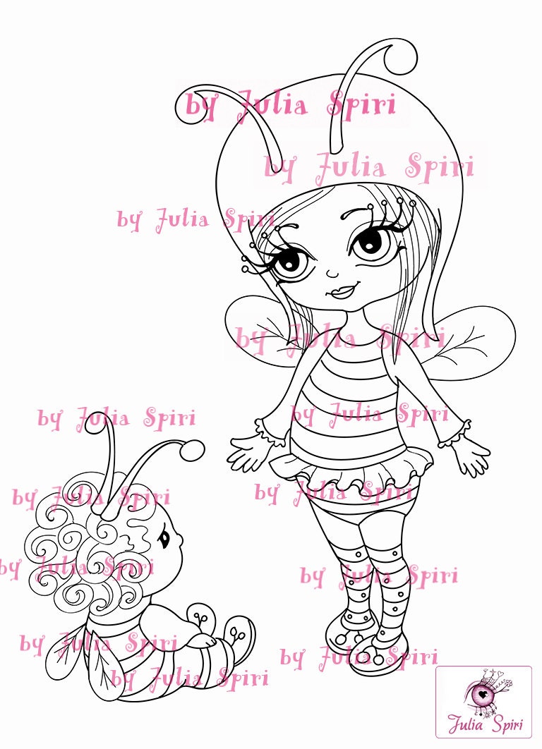 Download Digital Stamps Digi stamp Coloring pages Girl stamp Bee | Etsy