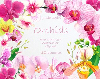 Watercolor Flowers Clipart, Orchids Hand Painted, Floral Clip Art, Watercolor Flowers, Invitation, Diy, Wedding flowers, Spring. Orchids