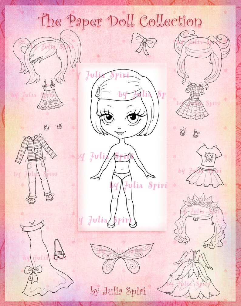 Paper Doll, Digital stamps, Girl stamps, Digi, Closet, Hairstyles, Shoes, Clothes, Big Eyes, Coloring, Crafting, Dress. Paper Doll Samantha image 6