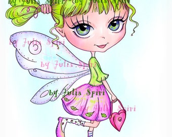 Digital Stamps, Digi stamp, Coloring pages, Digital doll, Fairy stamps, Fantasy, Fashion, Scrapbooking printable, Doll stamp. Little Fairy