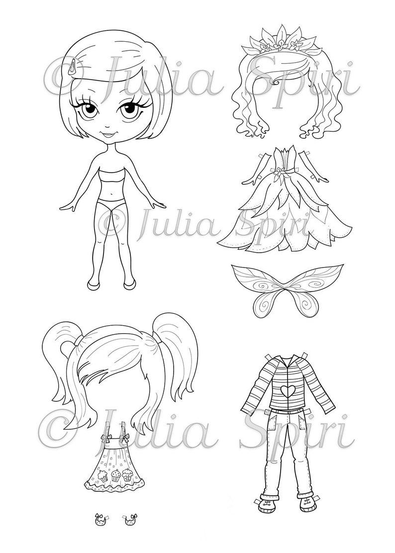 Paper Doll, Digital stamps, Girl stamps, Digi, Closet, Hairstyles, Shoes, Clothes, Big Eyes, Coloring, Crafting, Dress. Paper Doll Samantha image 1