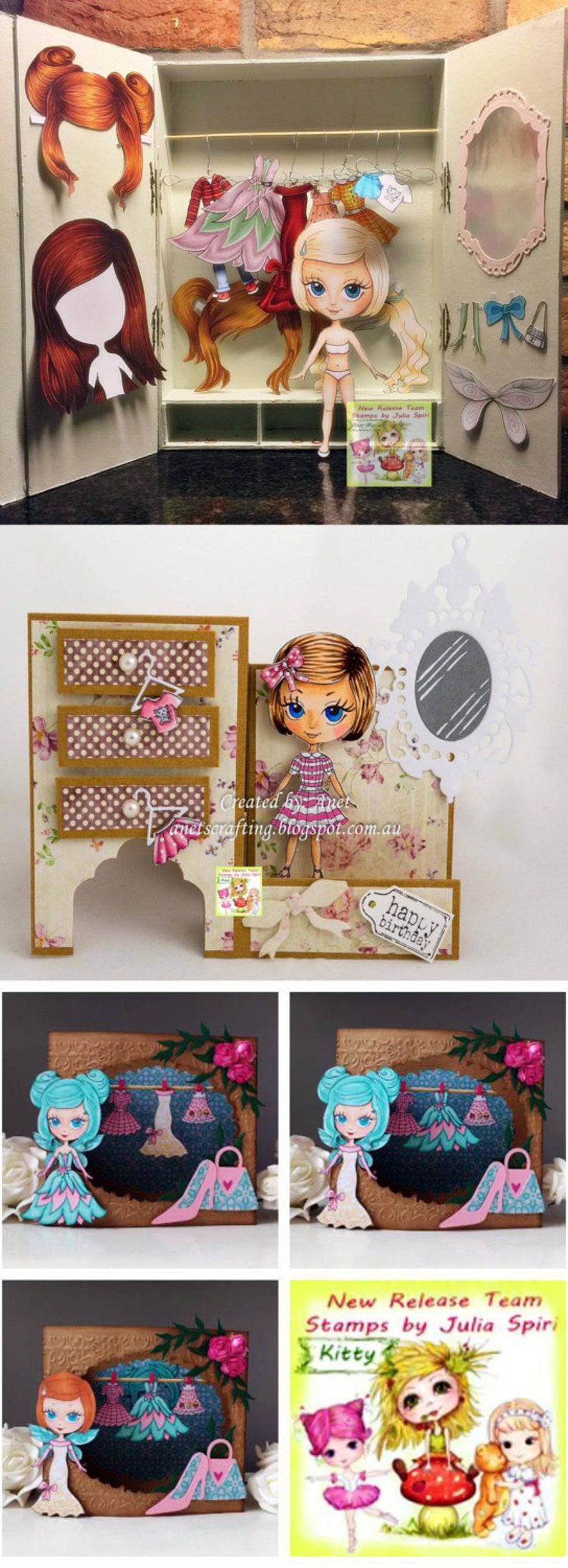 Paper Doll, Digital stamps, Girl stamps, Digi, Closet, Hairstyles, Shoes, Clothes, Big Eyes, Coloring, Crafting, Dress. Paper Doll Samantha image 3