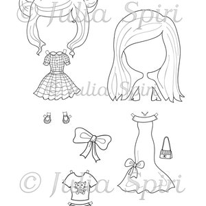 Paper Doll, Digital stamps, Girl stamps, Digi, Closet, Hairstyles, Shoes, Clothes, Big Eyes, Coloring, Crafting, Dress. Paper Doll Samantha image 2