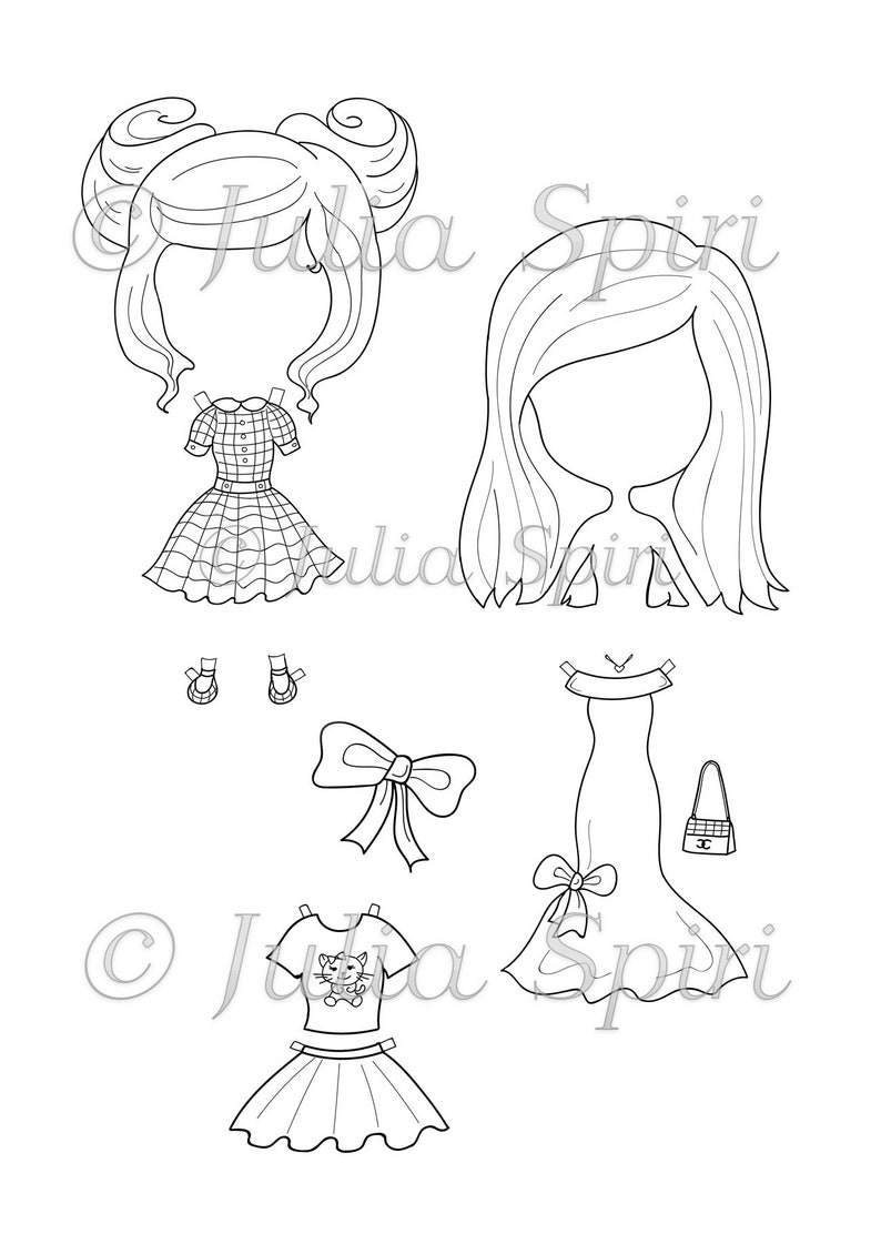 Paper Doll, Digital stamps, Girl stamps, Digi, Closet, Hairstyles, Shoes, Clothes, Big Eyes, Coloring, Crafting, Dress. Paper Doll Samantha image 2