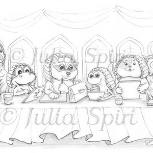 Coloring Page, Digital stamp, Digi, Alice in Wonderland, Bird, Owl, Lizard, Whimsy, Line art. Judges
