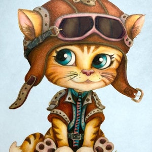 Steampunk Coloring Page, Digital stamp, Digi, Pet, Gears, Glasses, Mechanic, Metal, Iron, Helmet, Crafting, Fantasy, Whimsy. Aviator Cat image 2