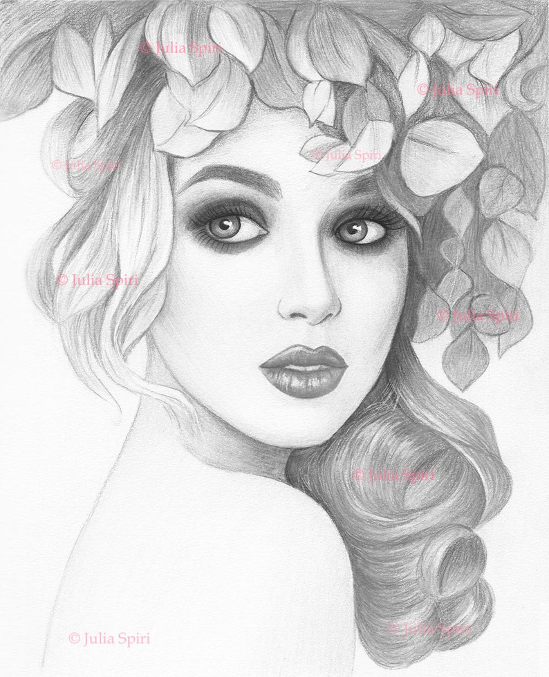 Grayscale Coloring Page Digital stamp Digi Girl Realistic image 1