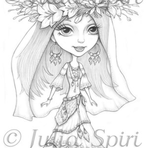 Coloring Pages, Digital stamp, Digi, Bride, Boho, Flowers, Bohemian, Fantasy, Whimsical, Crafting, Making cards. Boho bride