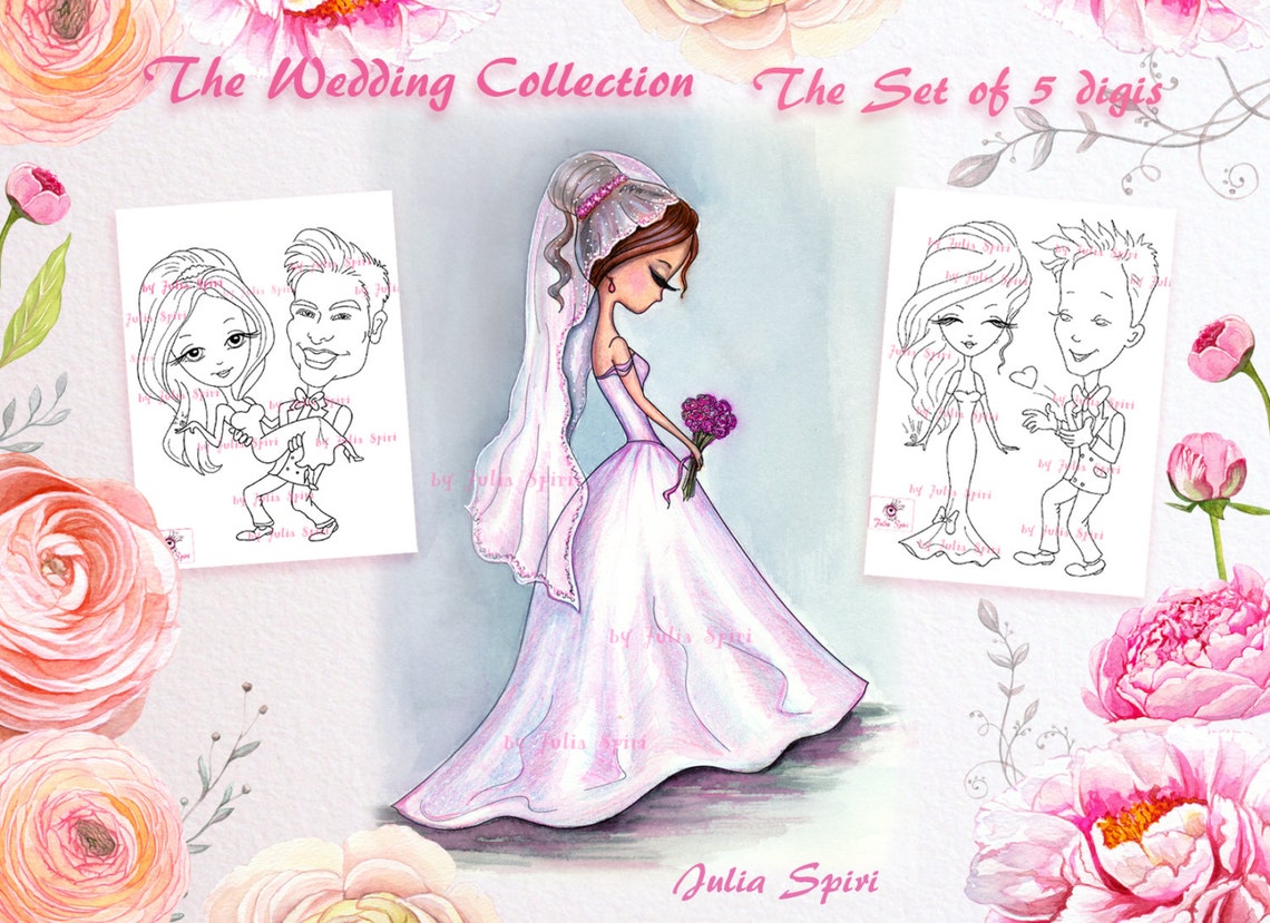 Wedding Stamps Set of 5 Digital Stamps Wedding Day Etsy UK