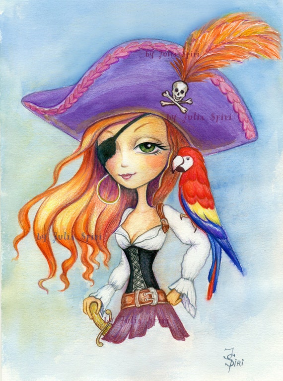 Pirates Digital Stamp Girl Pirate Stamps Parrot Treasure