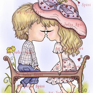 Digital Stamps, Digi stamp, Love stamps, Coloring pages, Valentin stamp, Love, Kiss, In Love. Love is in the Air Collection. The First Kiss