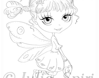 Digital Stamps, Digi stamp, Coloring pages, Digital doll, Fairy stamps, Fantasy, Fashion, Scrapbooking printable, Doll stamp. Little Fairy